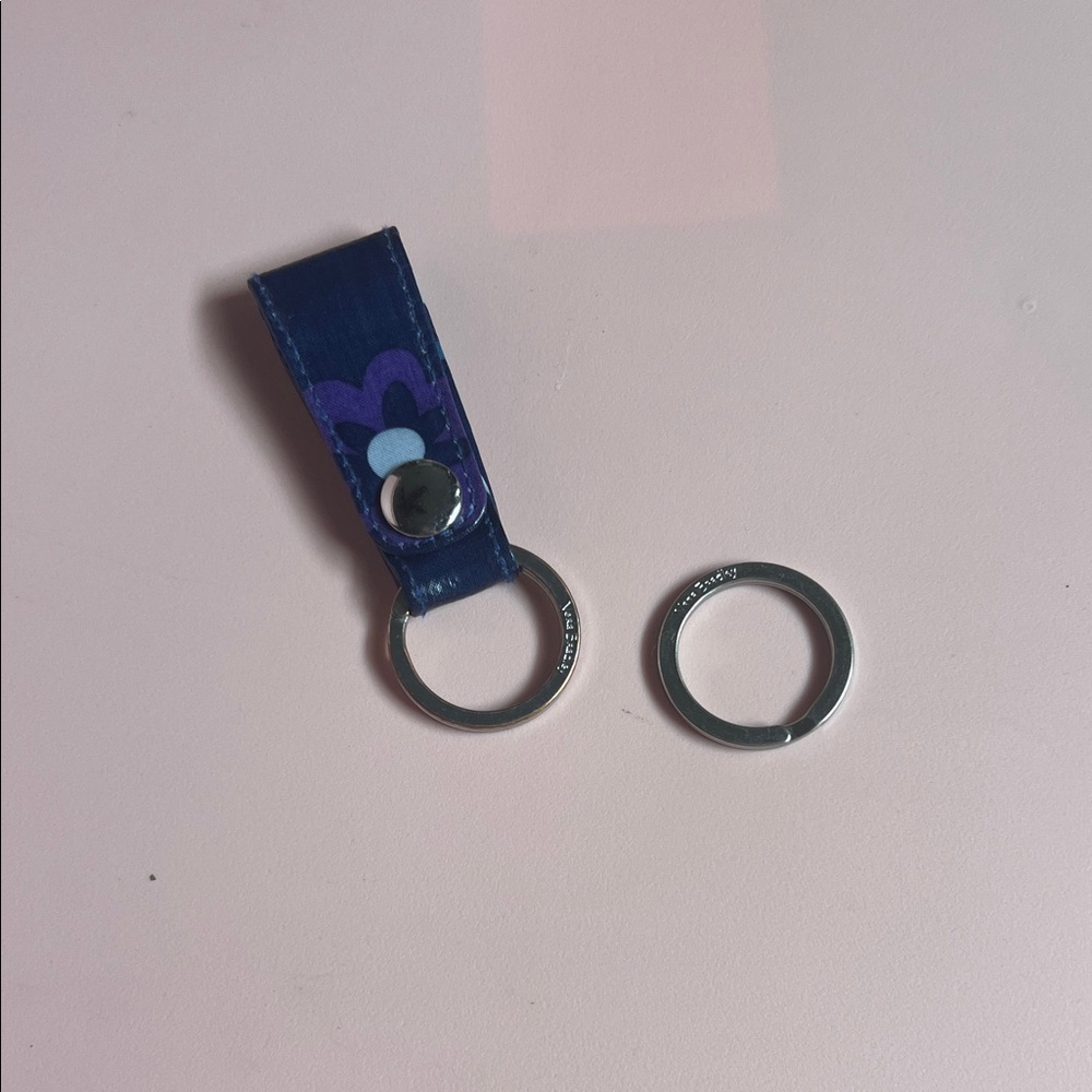 Vera Bradley Blue Floral Snap Key Fob with Silver Key Rings
